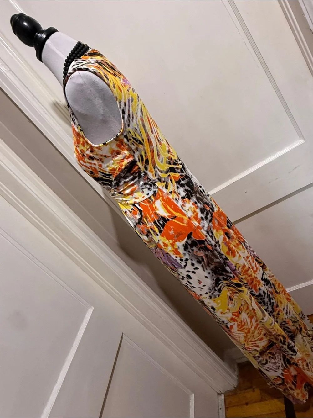 Peter Nygård White Orange Black Knit Maxi Dress Size 10 - Picture 10 of 10